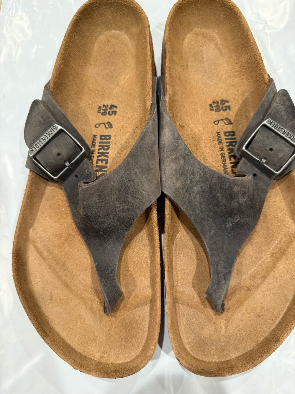 Birkenstock Men's Thong Sandals in Dark grey size 45 new oiled leather